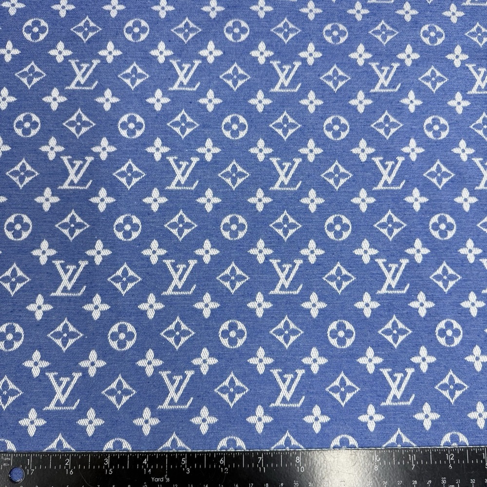 LV Blue & White Monogram Denim for Crafting Classic Size piece 12" X 12" Scrap